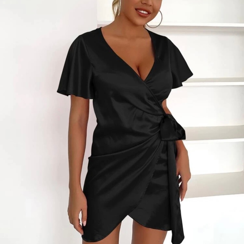 Black Wrap Tie Dress
